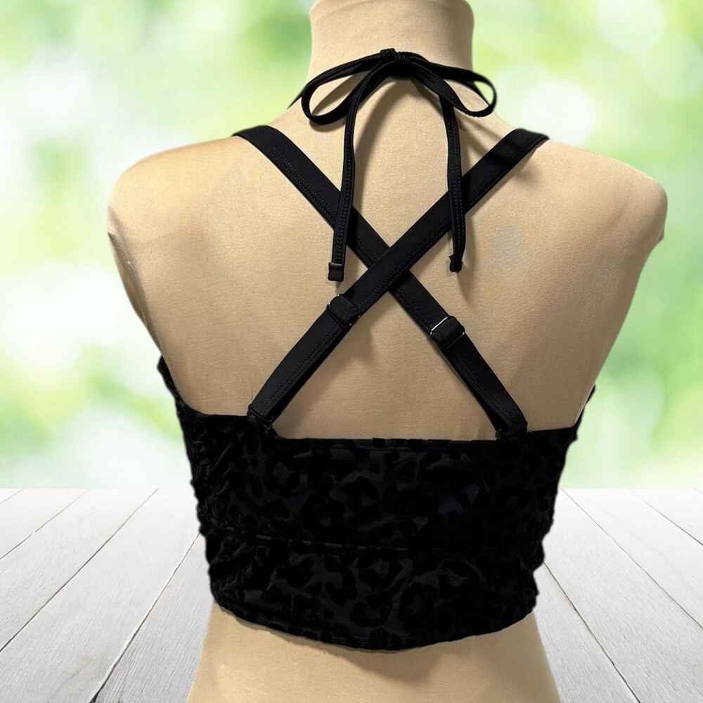 TORRID Burnout Velvet Leopard Crop Top Halter Strappy Back Bra Cami Black Size L